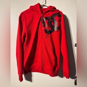 DC Shoes Red Zip Up Hoodie Men’s Small Skate Streetwear